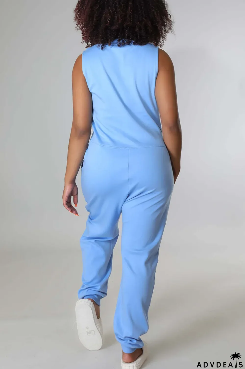 Rose Red Casual Solid Split Joint V Neck Straight Jumpsuits