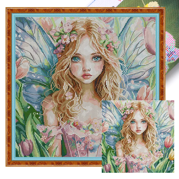 Joy Sunday- Butterfly fairy sixteen- 14CT - 2 Strands Threads Printed Cross Stitch - 44*44cm(Canvas)