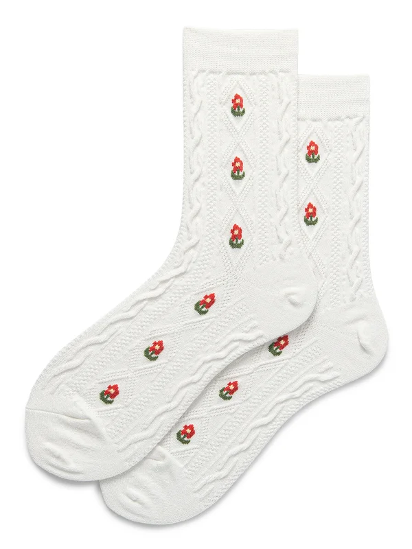Vintage Floral Cable Knit Socks