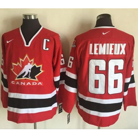 Team CA. #66 Mario Lemieux Red/Black 2002 Olympic  Throwback Stitched NHL Jersey