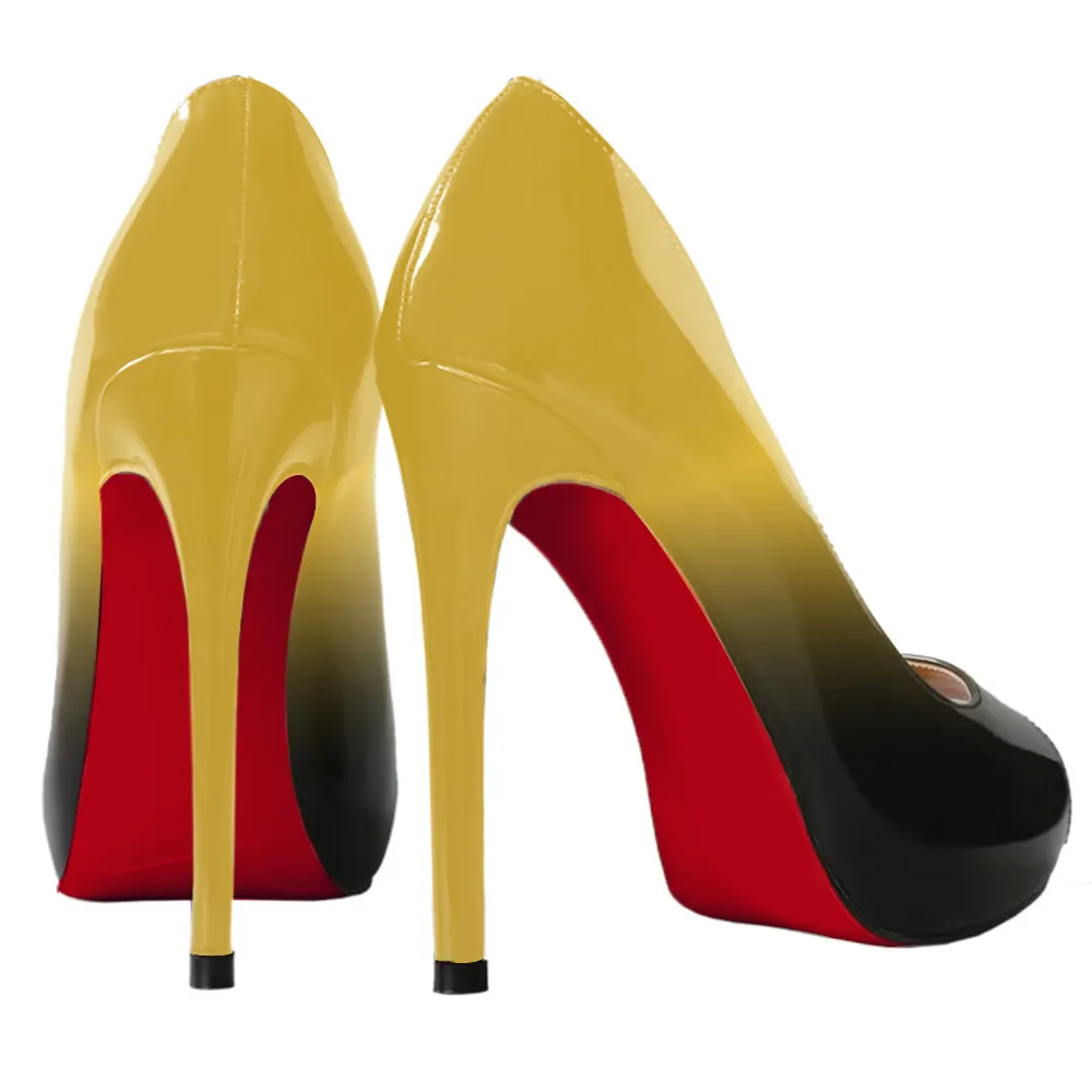 120mm Women's Platforms Heels Party Wedding Pumps Gradient Color Yellow Black-vocosishoes