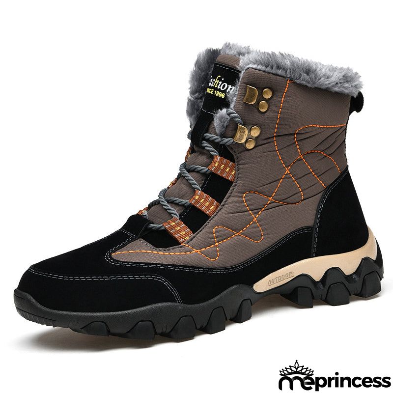 Mens Winter Hiking Keep Warm Plush Anti Slip Waterproof Snow Boots