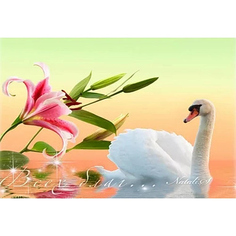 

40*30CM - Round Drill Diamond Painting - Flower Swan, 501 Original