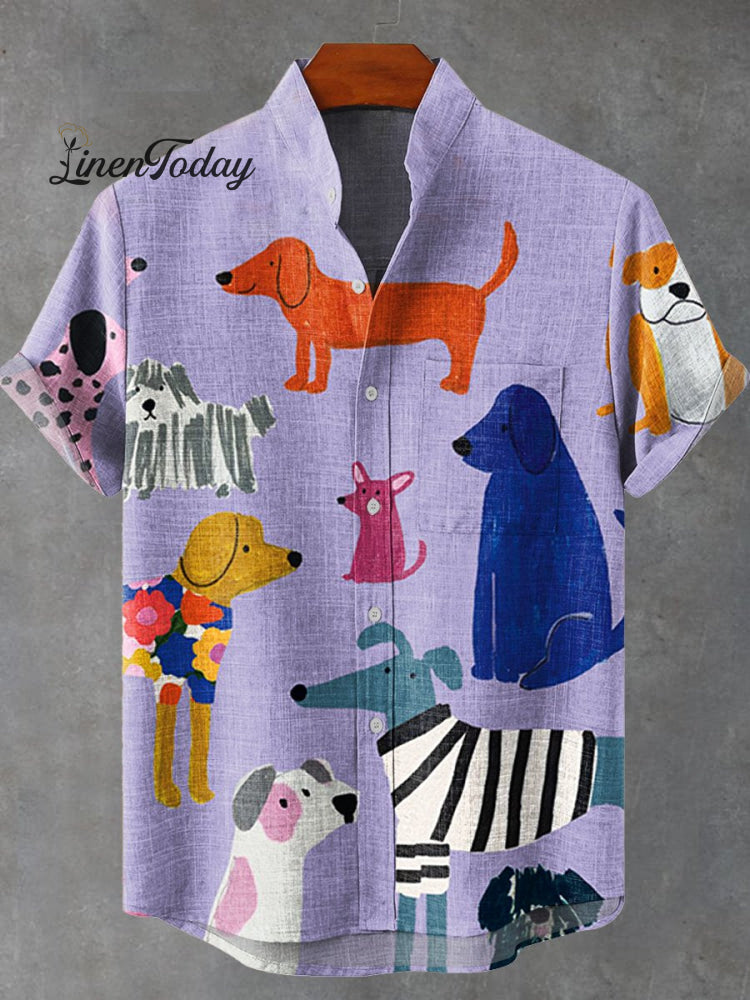 Dog Art Print Casual Shirt Multicolor / S