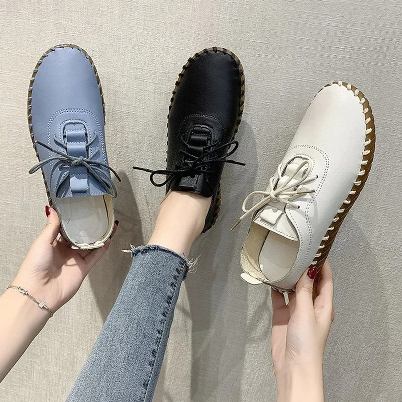 white shoes women's summer thin section of beef tendon sole mother shoes super soft flat round toe leather tenis feminino shoes