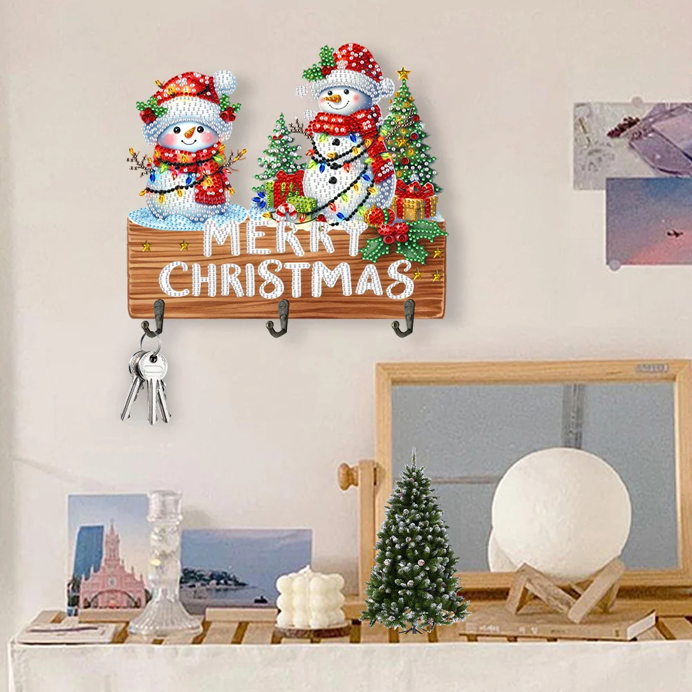 DIY Christmas Snowman Wooden Christmas Diamond Art Hanging Hooks Home Decor