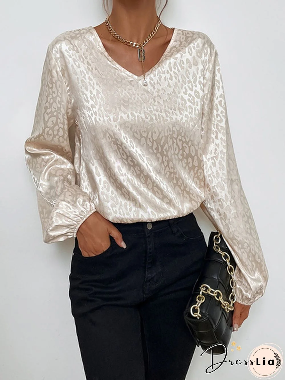 XS-8XL Spring Summer Tops Plus Size Fashion Clothes Women's Casual Long Sleeve Shirts Leopard Printed Chiffon Blouses Ladies Deep V-neck Loose T-shirts