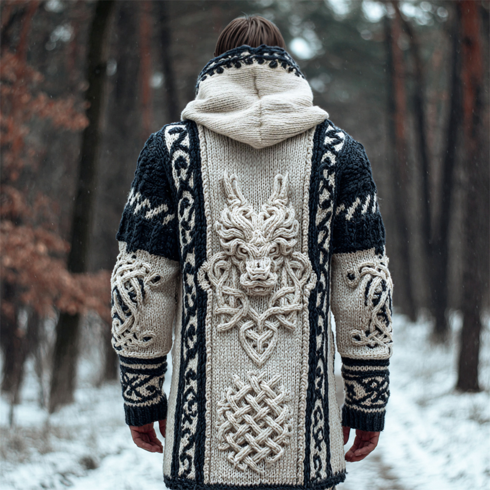 Men's Viking Vegvisir Rune Hooded Cardigan – 3D Printed Fleece Coat, Warm & Stylish (USA Sizing Up To 5XL) - View #3