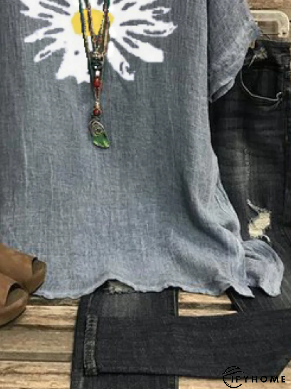 Plus size Vintage Daisy Printed Tops | IFYHOME