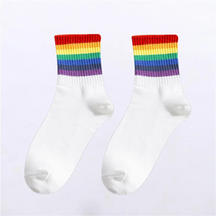 Rainbow Stripe Colorblock Cotton Socks  - Modakawa Modakawa