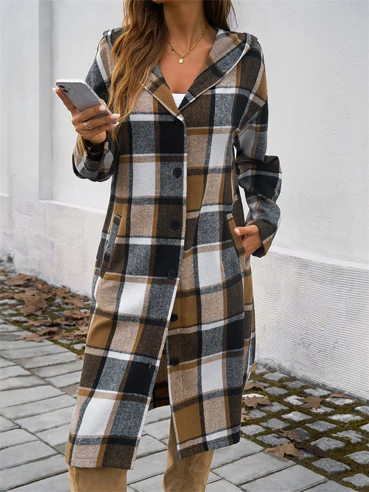 Fall and Winter Women's Casual Loose Plaid Long Jacket-JRSEE