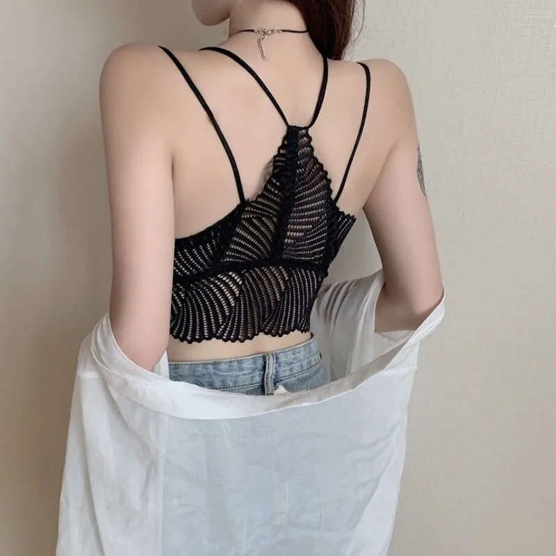 Women Sexy Crop Top Tube Top Vintage Lace Top Summer Backless Solid Color Black White Basic T Shirt 2021 Fashion New
