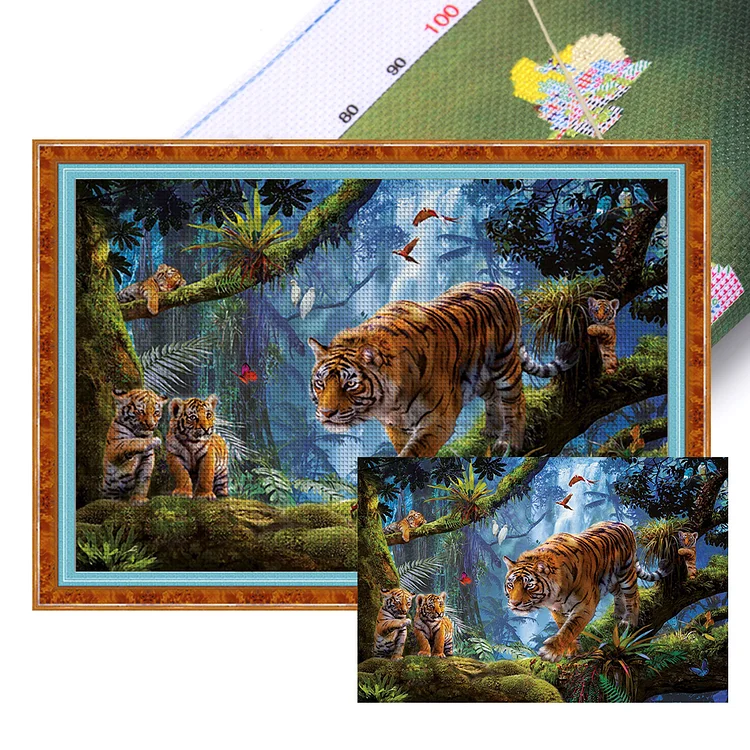 Tiger In The Mountains (60*40cm) 11CT Stamped Cross Stitch gbfke