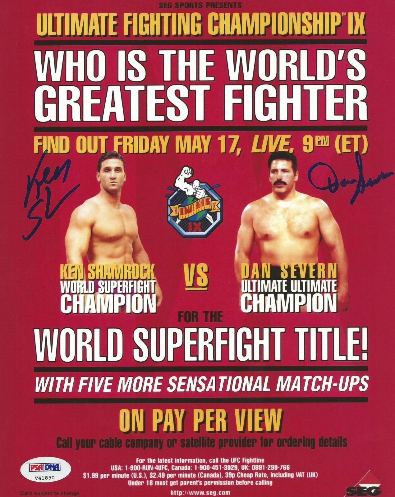 Ken Shamrock & Dan Severn Signed UFC 9 8x10 Photo Poster painting Poster PSA/DNA COA Autograph