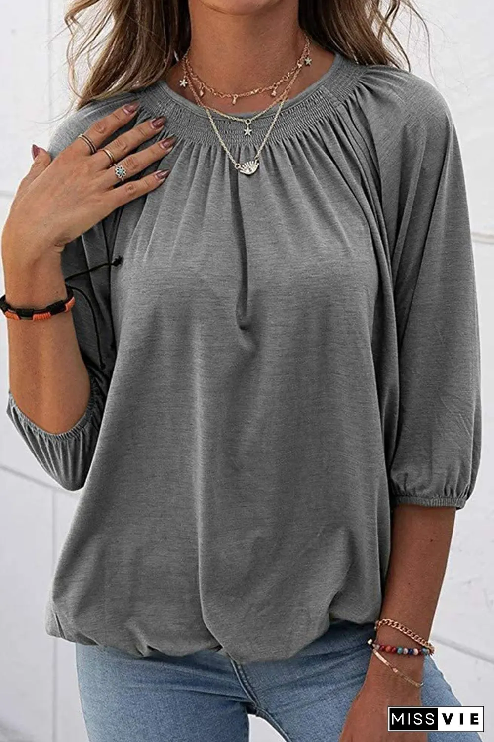 Casual Solid Split Joint O Neck Tops(7 colors)