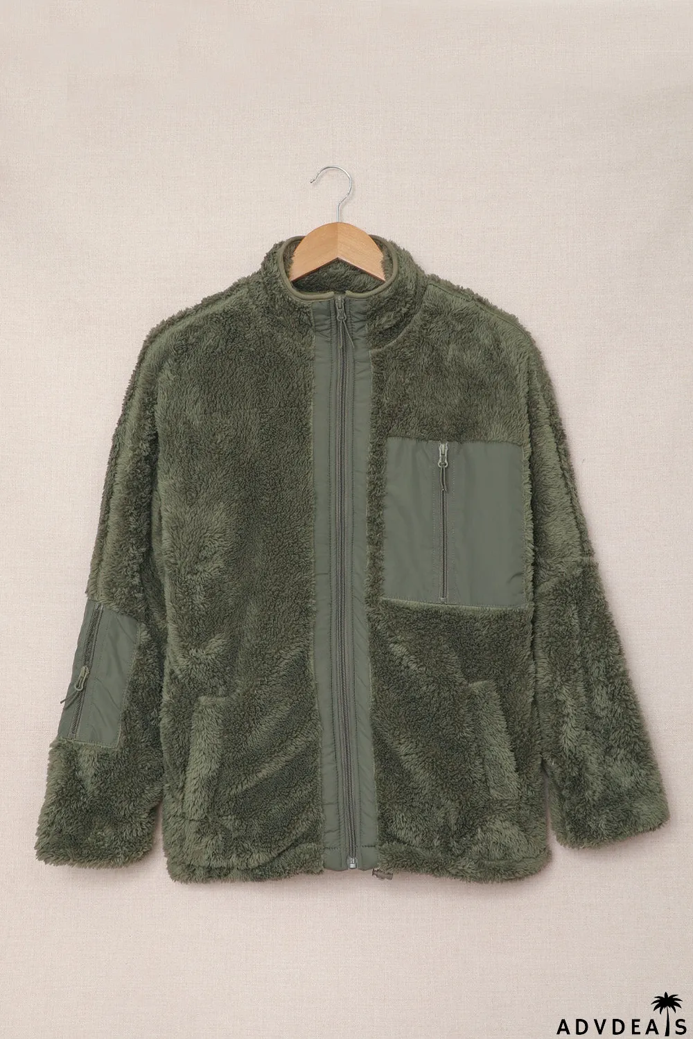 Zip Up Sherpa Coat With Pocket