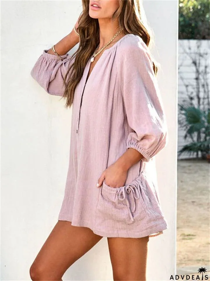 V Neck Side Pocket Vacation Short Jumpsuits for Lady