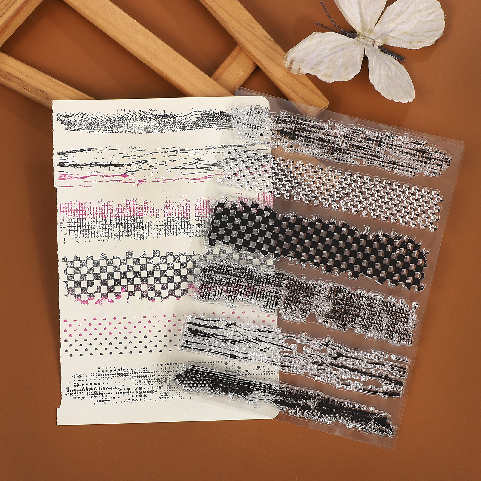 실리콘 스탬프 - 빈티지 체커보드 그리드 투명