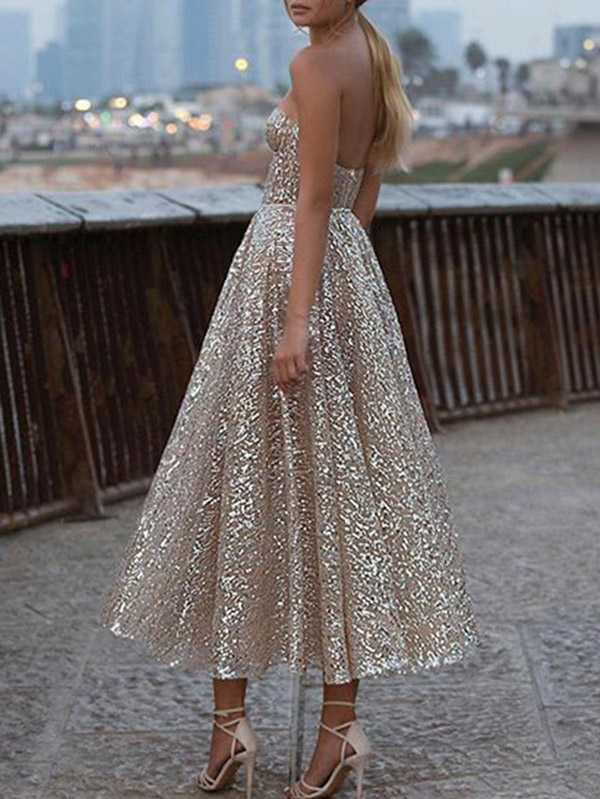 Spangle Strapless Off-The-Shoulder Midi Dresses