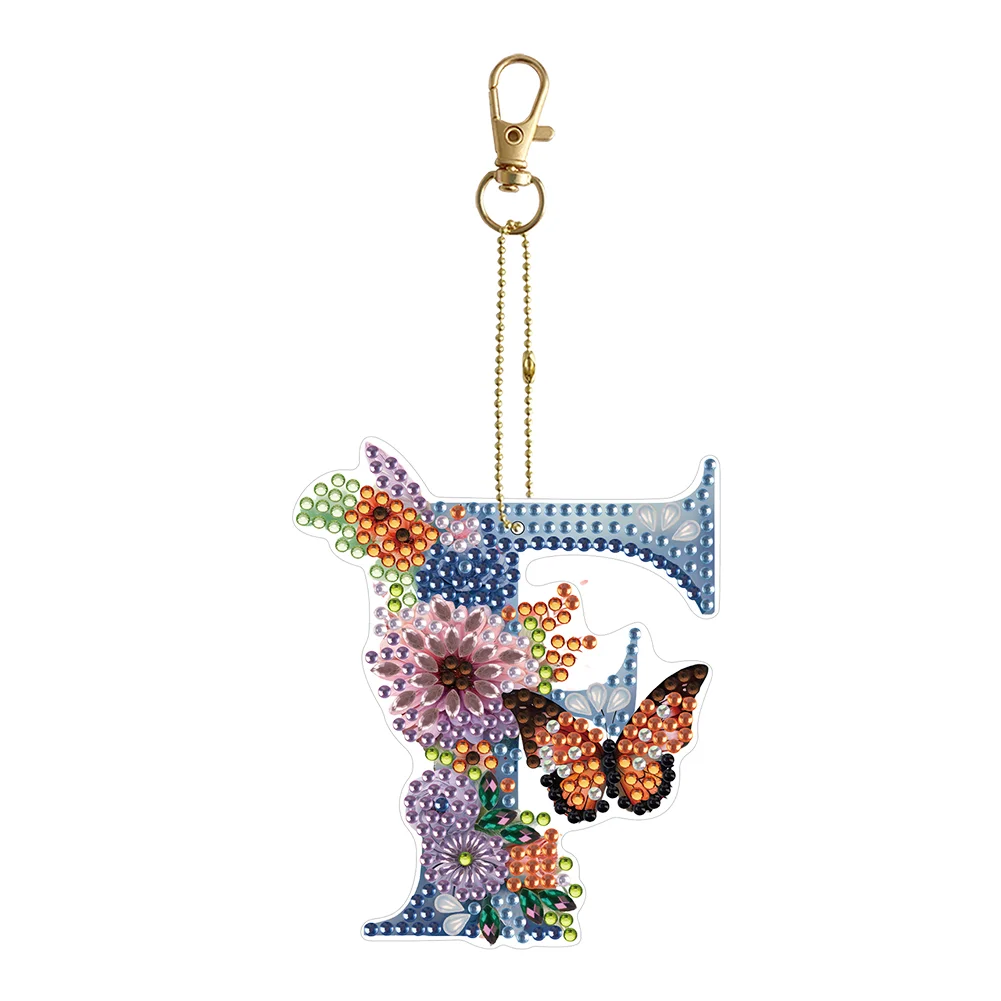 DIY Diamond Painting Special-shaped Double-sided Drill Keychain - Letter Flower