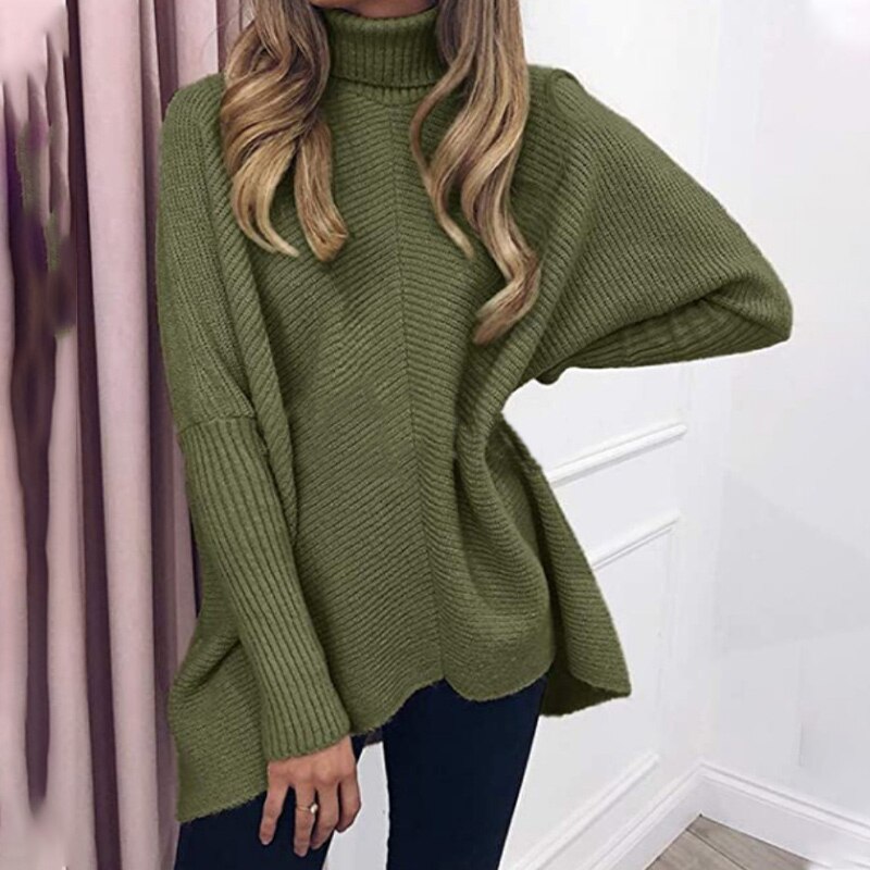 Autumn Turtleneck Women's Sweater England Style Lady Long Pullover Sweaters Bat Sleeves Knit Female Jumper Loose Streetwear