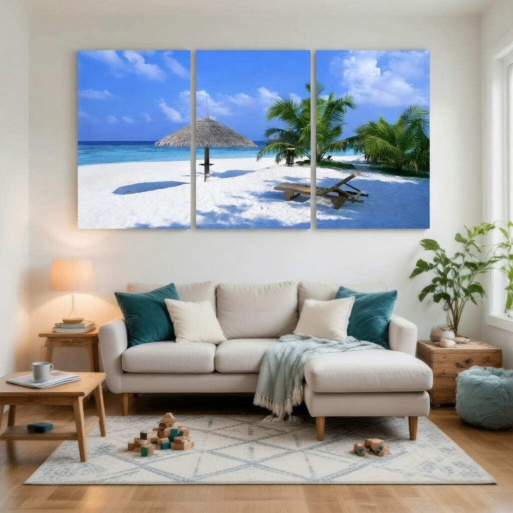 3-Piece Set Beach Nipa Hut Canvas Wall Art