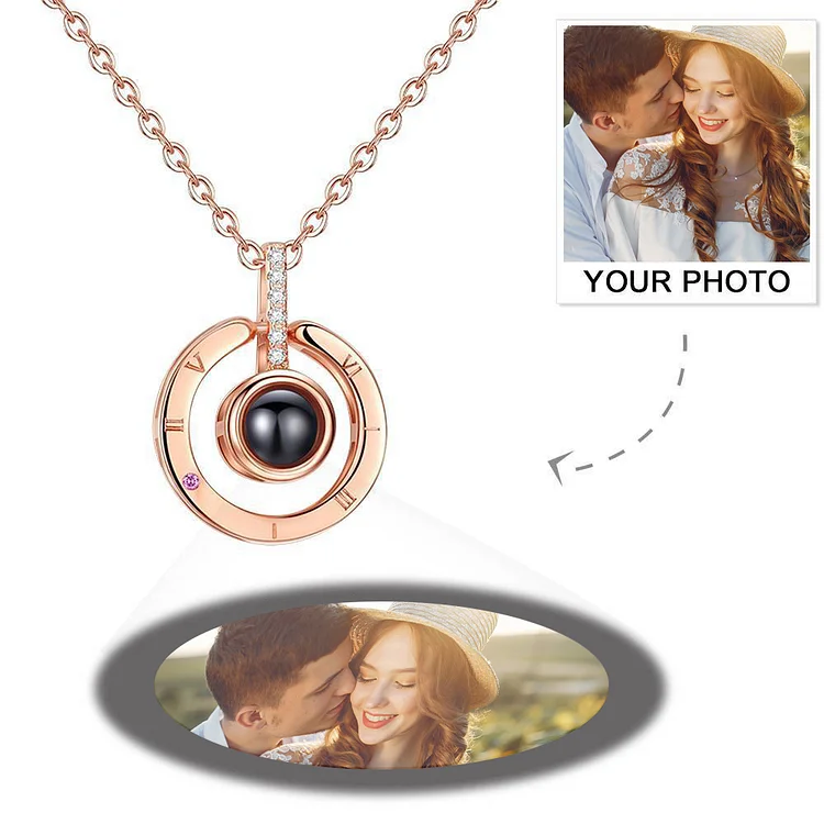 Personalized Photo Projection Necklace Custom Creative Rose Gold Necklace