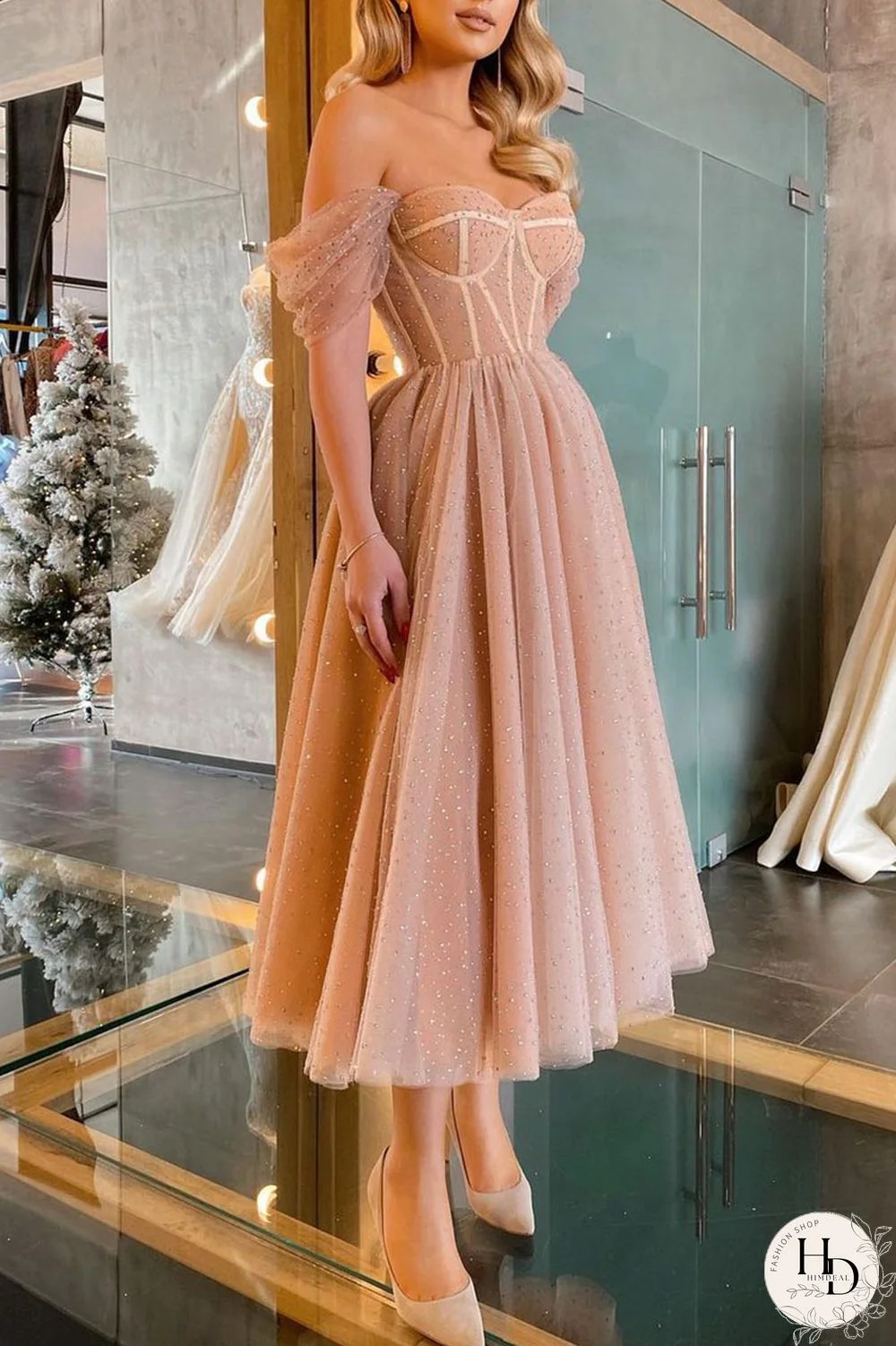 Apricot Sexy Elegant Solid Split Joint Strapless Evening Dress Dresses
