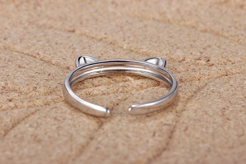 Cute Cat Copper White Gold Plated Open Rings In Bulk