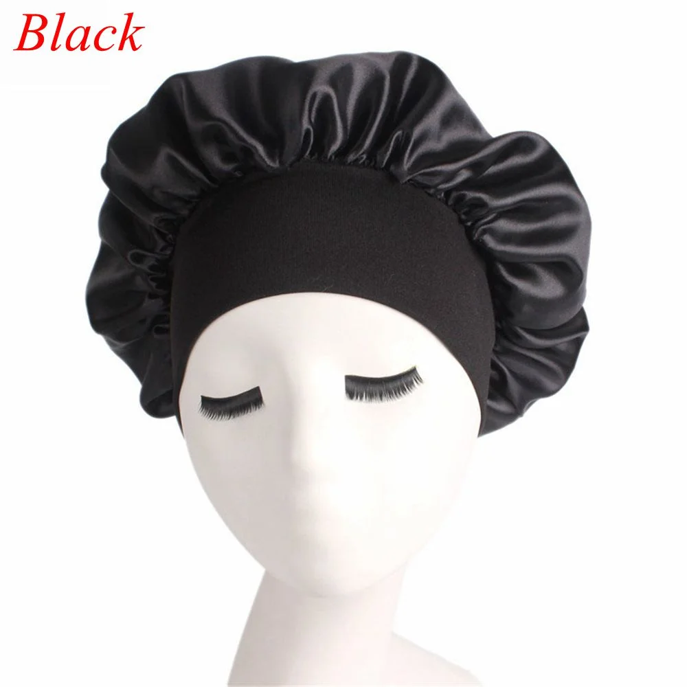 Printing Satin Bonnet For Women Elastic Wide Band Night Sleep Satin Hat Chemo Caps Hair Loss Cover Fashion Head Wrap Hair Care