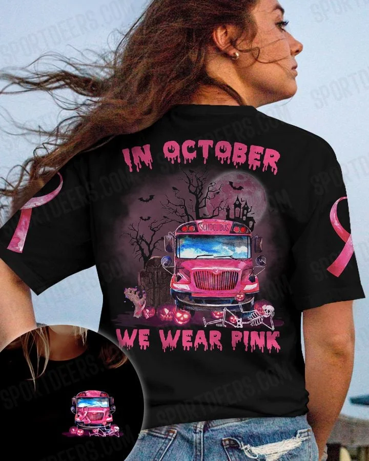 Pink Bus Dark Moon Halloween Breast Cancer Tee