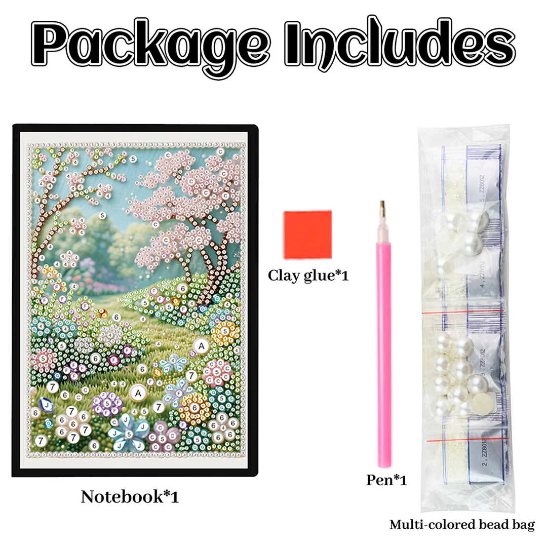 Spring Forest Partial Pearl DIY 50 Pages A5 Diamond Painting Notebook Special Shaped Diamond Art Diary Book Kits Wireless Strip 5D Crystal Art Paintings Sketchbook for Art Drawing