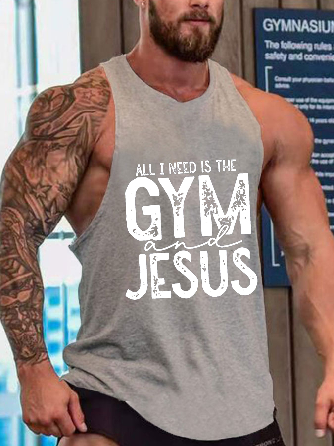 All I Need Is The GYM And Jesus Print GYM Vest