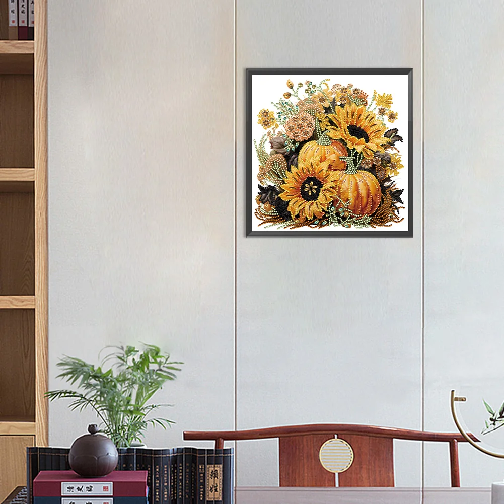 Diamond Painting - Partial Special Shaped Drill - Pumpkin Sunflower(Canvas|30*30cm)