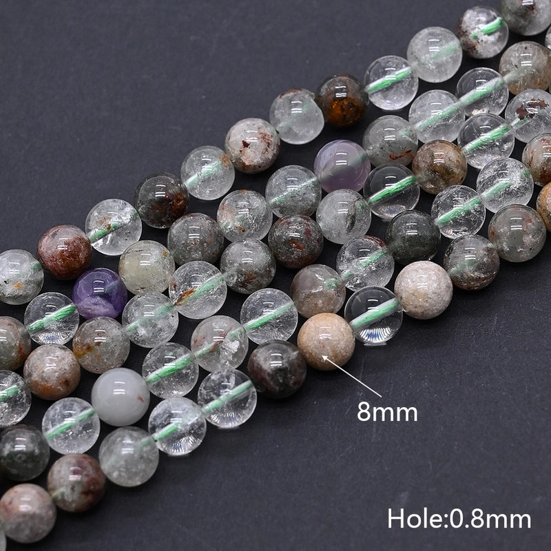 1 Strand/Package 10mm 6mm 8mm Hole Under 1mm Hole 1~1.9mm Natural Stone Green Phantom Quartz Round Simple Polished Jewelry Accessories