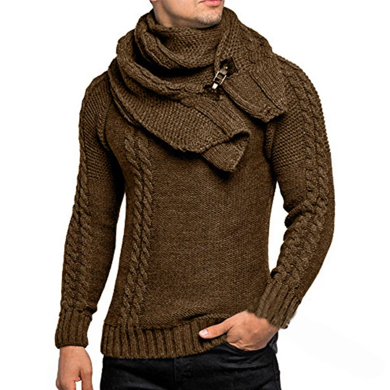 Athvotar Athvotar New Wish Men's Long Sleeve Scarf Can Be Dismantled Slim Jumper Knit Sweater Man