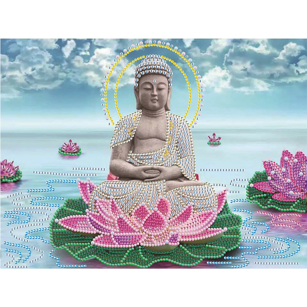 Lotus Statue 40*30CM(Canvas) Special Shaped Drill Diamond Painting gbfke