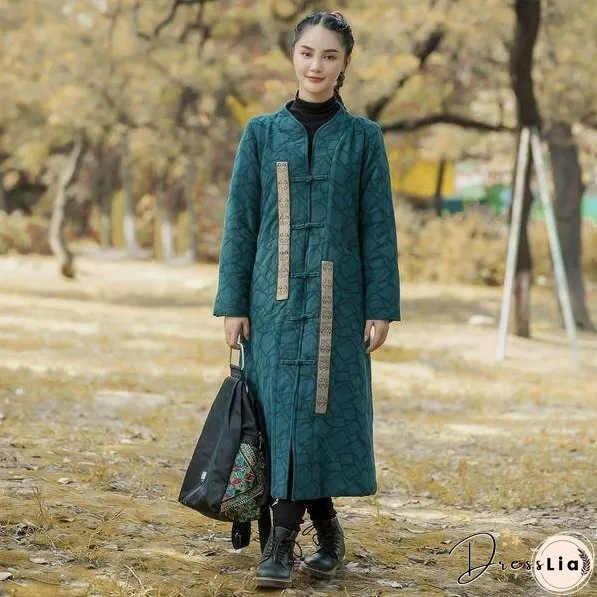 Winter New Button Warm Stand Long Sleeve Women Parkas Patchwork Coats