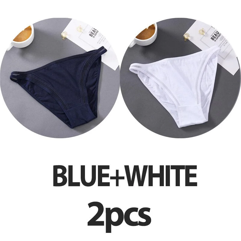 2PCS/Set Sexy Lingerie Women Panties Lace Underwear Female Underpants Cotton Briefs Low Waist Mesh Hollow Out Pantys Lingerie