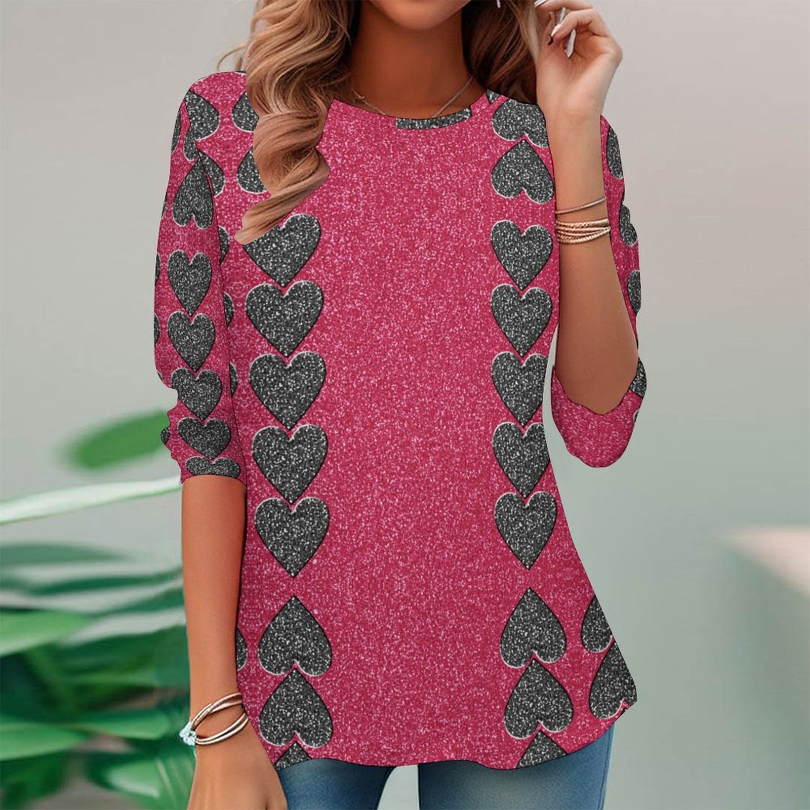 Women Long Sleeve V-neck Graphic Floral Printed Top