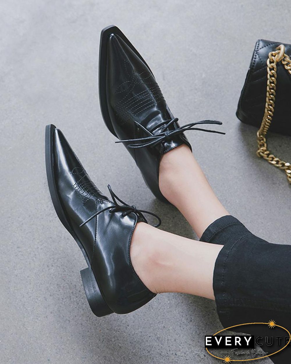 Metallic Pointed Toe Oxfords