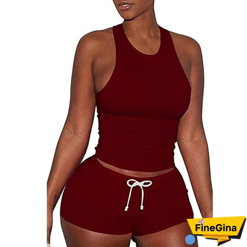 New Women Slim Loose Outfits Crop Top Short Sorts Drawstring Pants Casual Running Jumpsuits Yoga Rompers