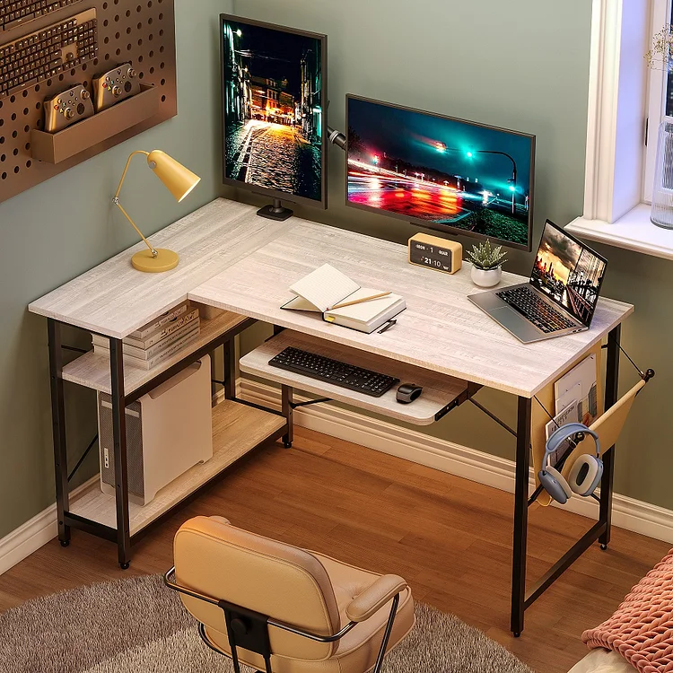 Bestier 55 inch Corner L-Shaped Desk with Keyboard Tray