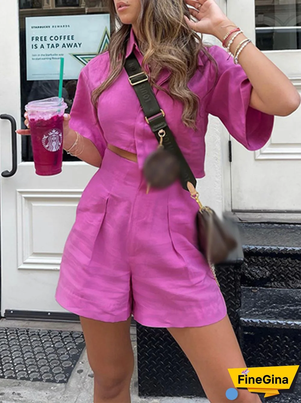 Women Two Piece Suit Solid Color Lapel Crops Shirts+High Waist Shorts Casual Set New Ladies Streetwear Beach Tracksuit 2PC Suits