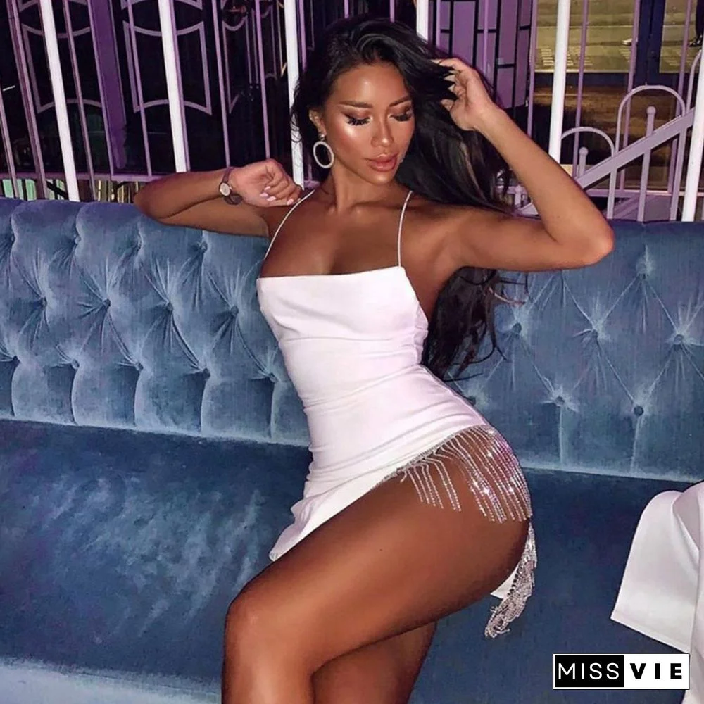 Tassel Sexy Solid Strapless Sleeveless Patchwork Bodycon Dress New Autumn Fashion Elegant Senior Club Party Women