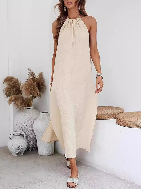 Open Back Halterneck Sleeveless Side Split Maxi Dress