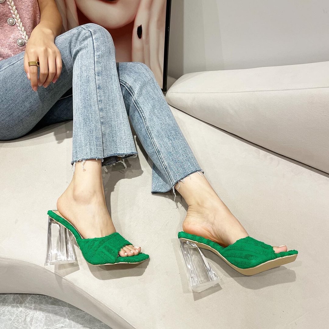 Breakj Summer Orange Black Clear Triangle Thick Heel Slippers Sexy Street Woman Party Peep Toe Dress Shoes Size 35-41 Fashion Shoes