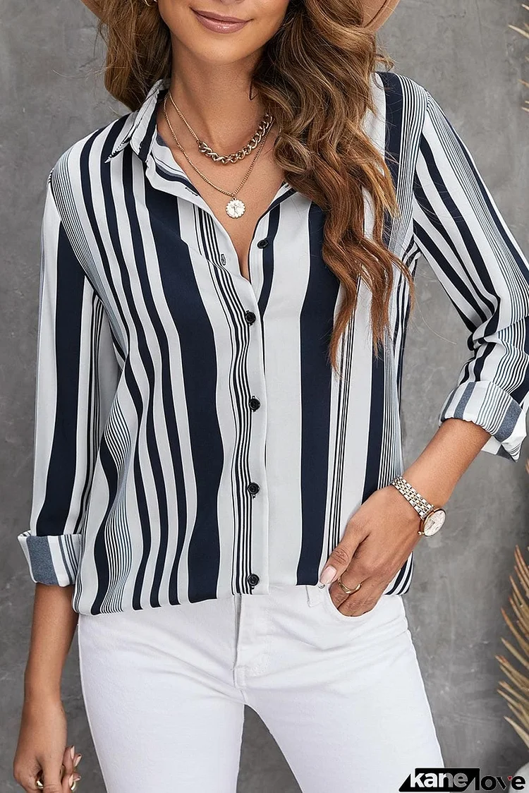 Striped Button-Down Long Sleeve Shirt