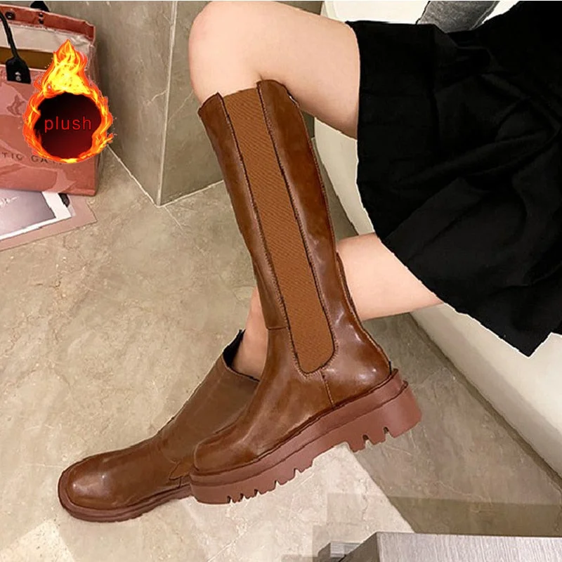 Women Long Boots Knee high Shoes Chunky Heels Autumn Winter Brand Designer Chelsea Platform Boots Fashion Ladies Footwear 2021
