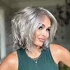 Silver Gray Fluffy Shouder Length Wave Elegant Wig